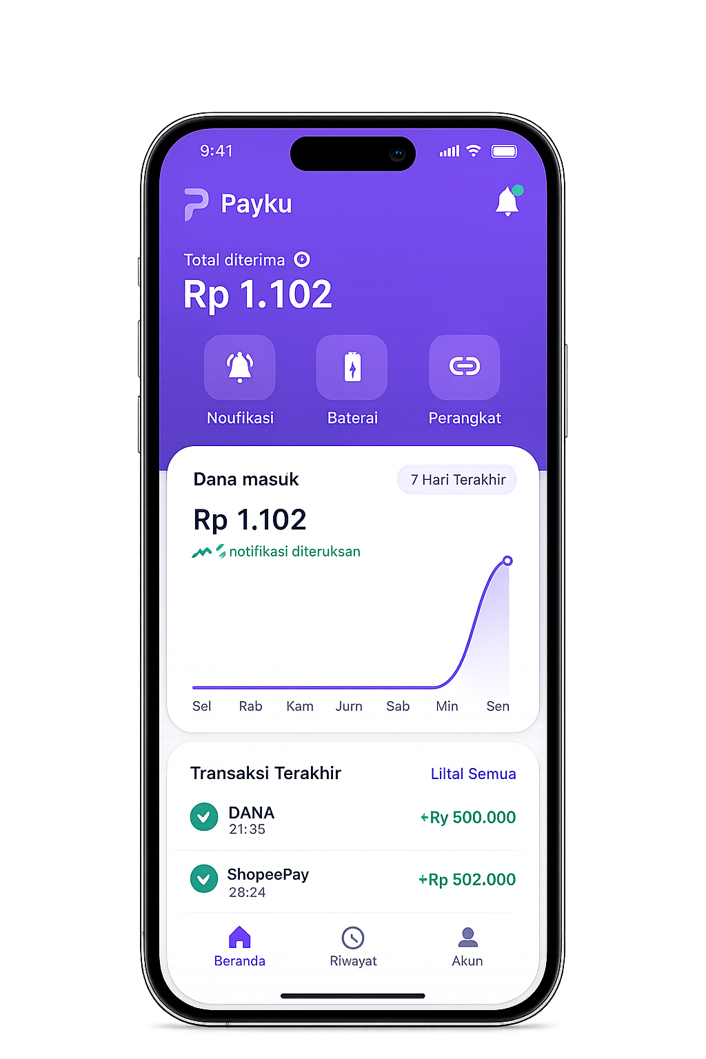Tampilan aplikasi Payku Bridge di layar ponsel